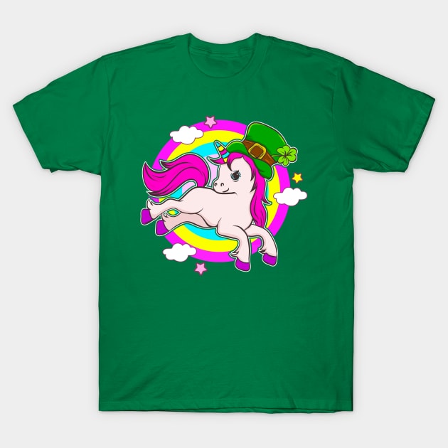 St Patricks Day Unicorn Leprechaun T-Shirt by E